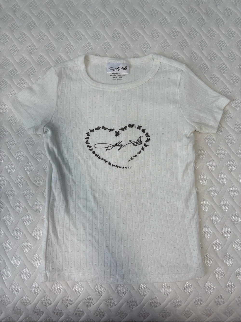 Cotton On White Short Sleeve Tee with Heart Butterfly XXS